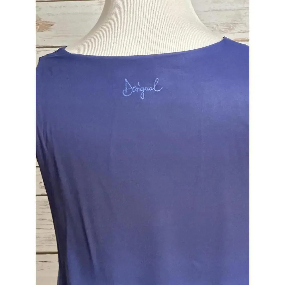 Desigual purple sleeveless chiffon floral lagenlook midi shift dress Size Medium